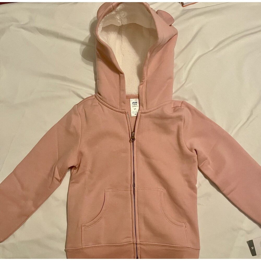 Carters’s Pink Zip-Up Hoodie With Bear Ears Lined With Fleece Size 5T Brand New